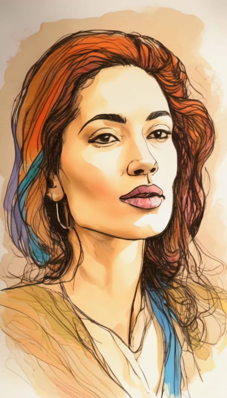 Color Sketch,Color Sketch, People, woman, solo, 1girl, jewelry, earrings, multicolored hair, hoop earrings