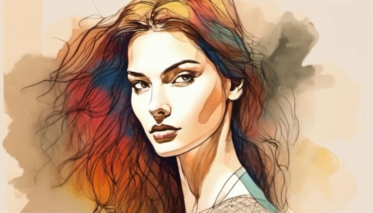 Color Sketch,Color Sketch, People, woman, 1girl, solo, long hair, multicolored hair, portrait, brown hair