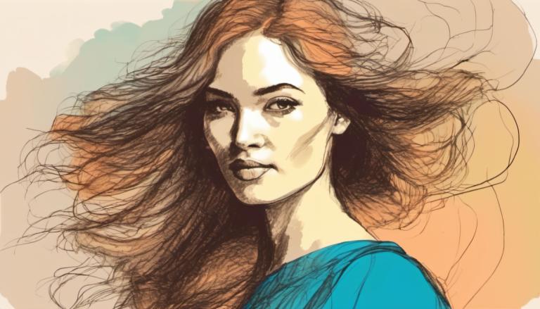 Color Sketch,Color Sketch, People, woman, 1girl, solo, long hair, brown hair, looking at viewer, brown eyes