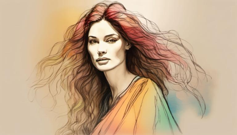 Color Sketch,Color Sketch, People, woman, 1girl, solo, long hair, red hair, upper body, brown hair, lips