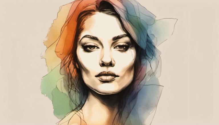 Color Sketch,Color Sketch, People, woman, solo, 1girl, simple background, portrait, looking at viewer