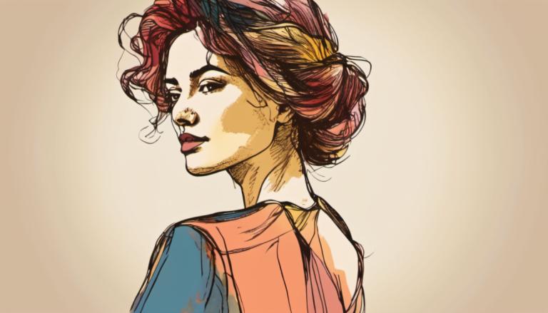 Color Sketch,Color Sketch, People, woman, 1girl, solo, looking back, red hair, upper body, brown hair