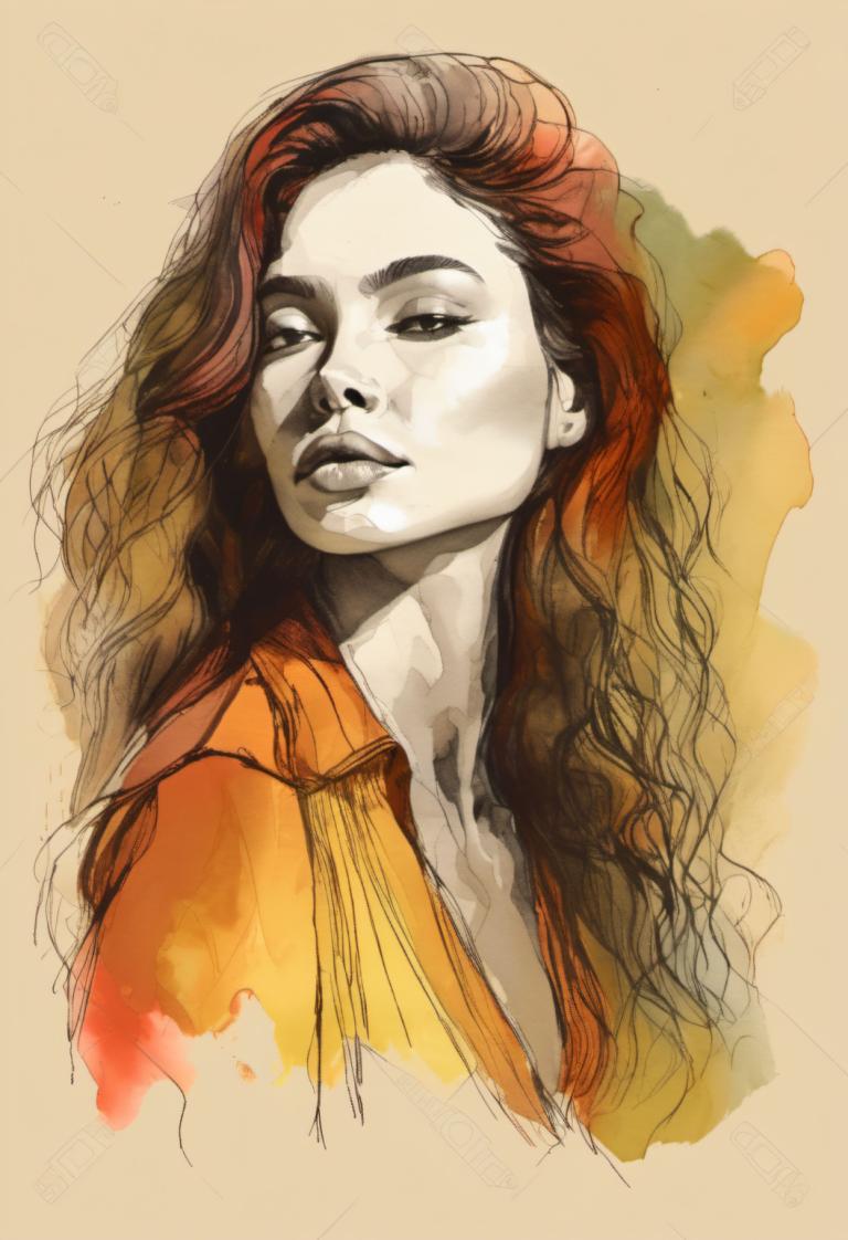 Color Sketch,Color Sketch, People, woman, solo, long hair, brown hair, 1girl, multicolored hair