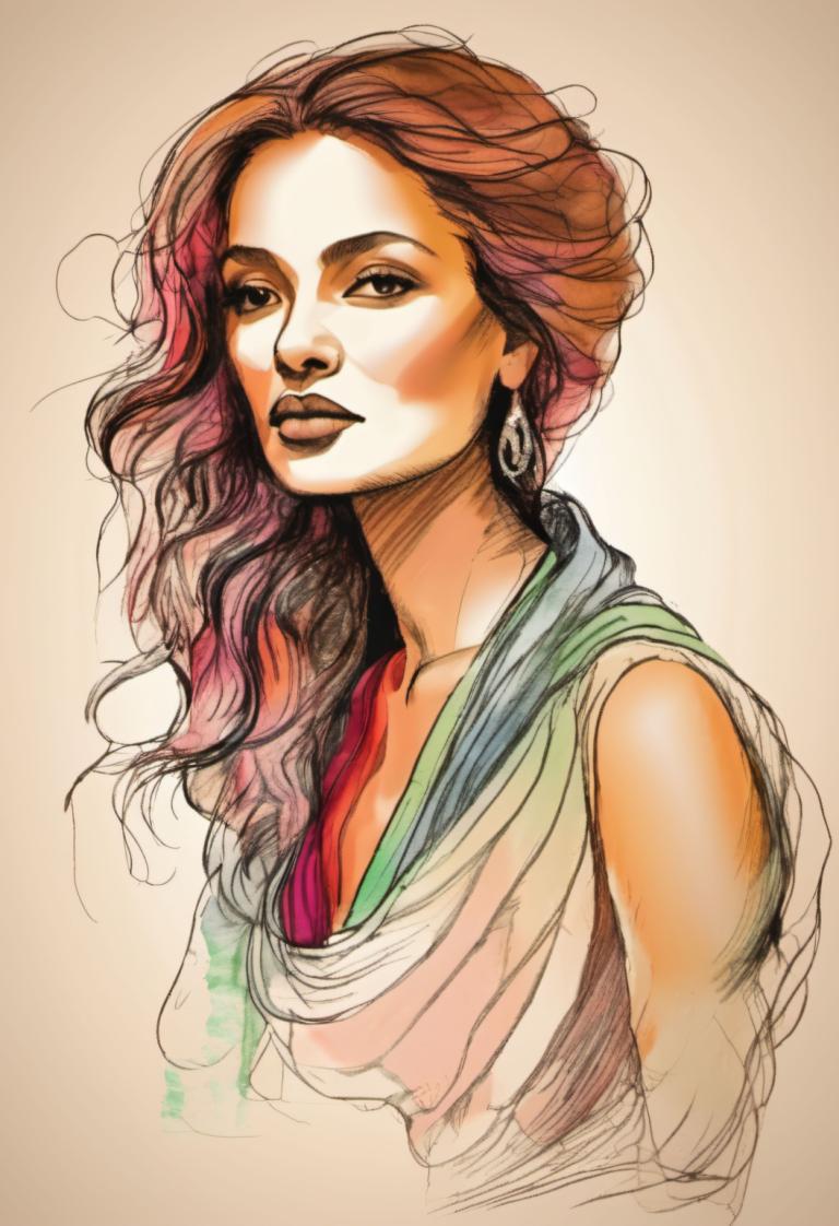 Color Sketch,Color Sketch, People, woman, 1girl, solo, jewelry, earrings, long hair, brown hair, upper body