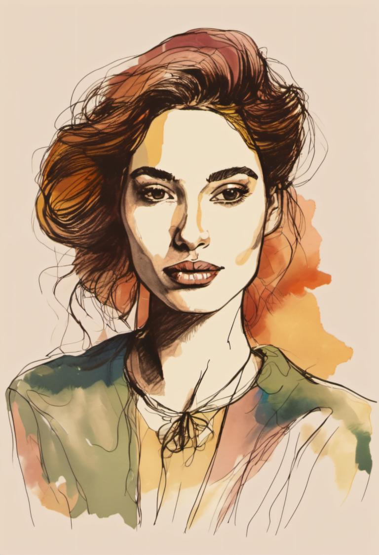 Color Sketch,Color Sketch, People, woman, solo, 1girl, brown hair, lips, brown eyes, sketch, upper body