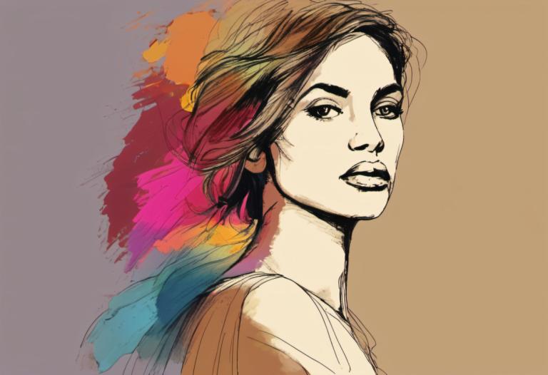 Color Sketch,Color Sketch, People, woman, solo, 1girl, looking at viewer, brown hair, simple background