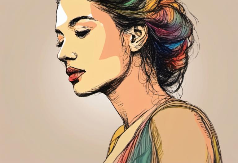 Color Sketch,Color Sketch, People, woman, 1girl, solo, closed eyes, multicolored hair, lipstick, makeup