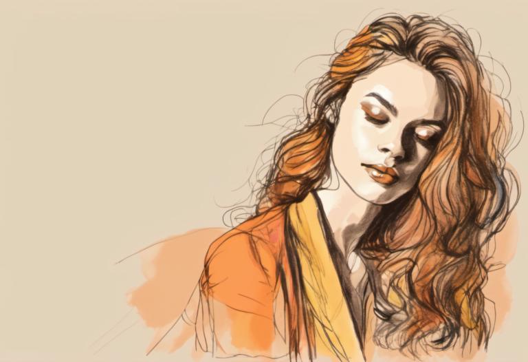 Color Sketch,Color Sketch, People, woman, solo, 1girl, long hair, closed eyes, japanese clothes, brown hair