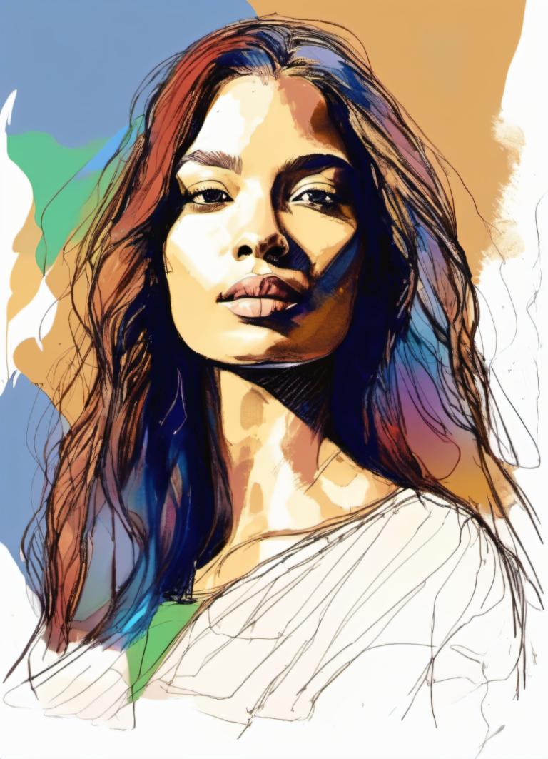 Color Sketch,Color Sketch, People, woman, solo, 1girl, long hair, brown hair, lips, looking at viewer