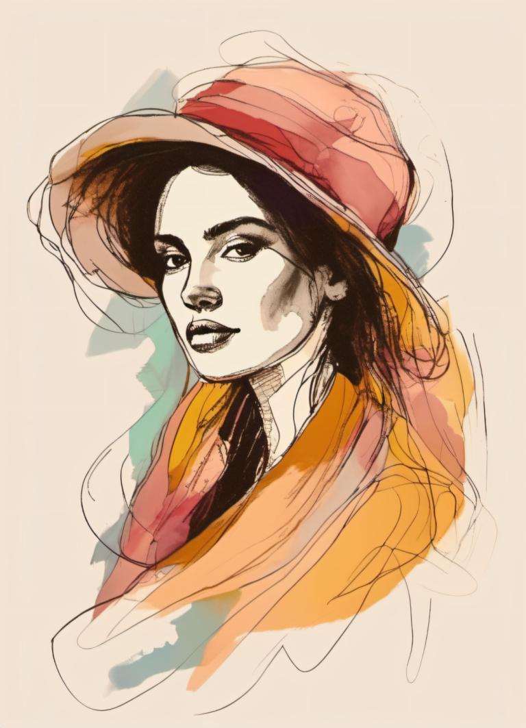 Color Sketch,Color Sketch, People, woman, solo, hat, male focus, 1boy, sketch, black hair, black eyes