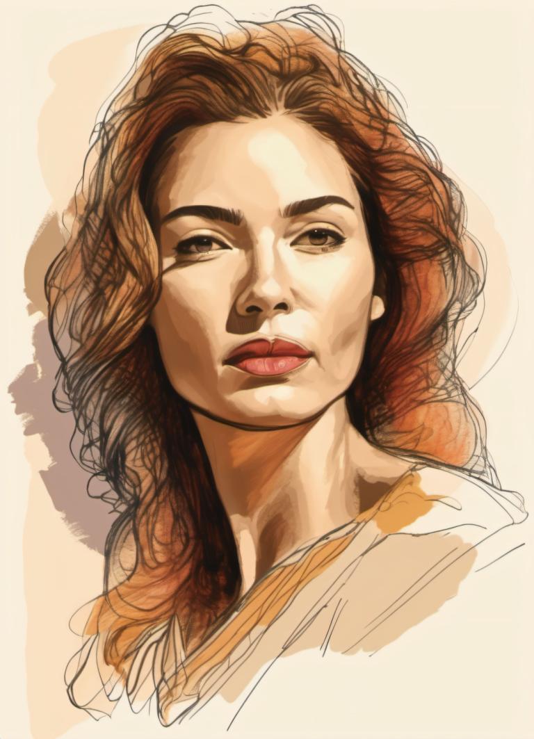 Boceto en color,Boceto en color, Gente, mujer, solo, 1 chica, Pelo castaño, Ojos cafés, retrato, labios