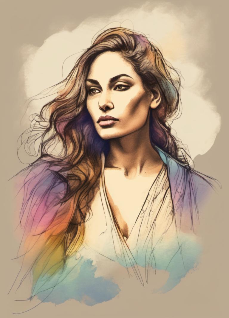 Color Sketch,Color Sketch, People, woman, 1girl, solo, long hair, brown hair, lips, upper body, brown eyes