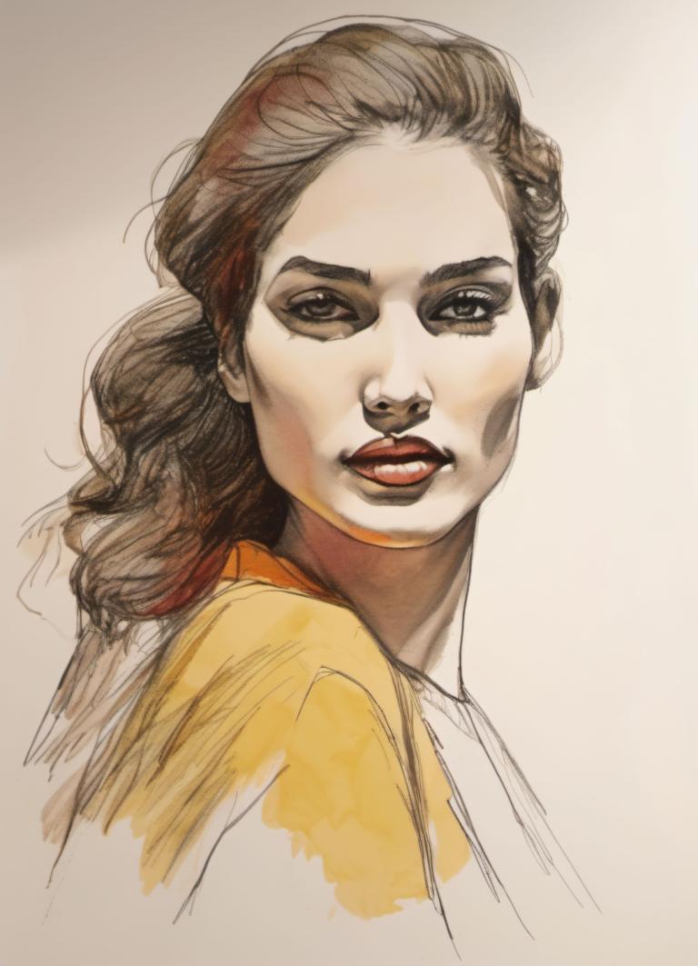 Color Sketch,Color Sketch, People, woman, solo, 1girl, brown hair, looking at viewer, long hair, parted lips