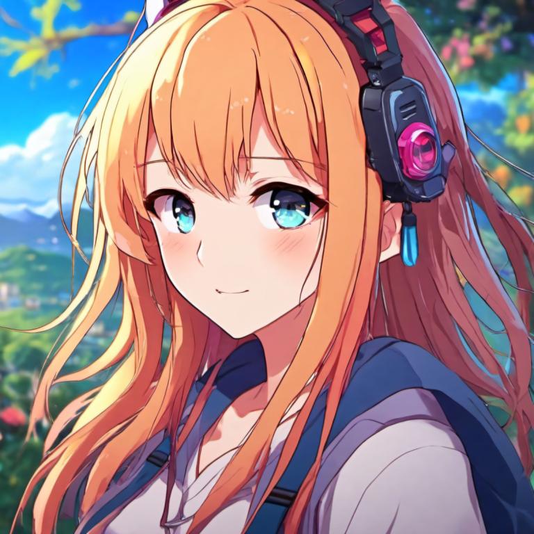 Cartoon,Cartoon, People, girl, 1girl, solo, long hair, outdoors, headphones, blue eyes, looking at viewer