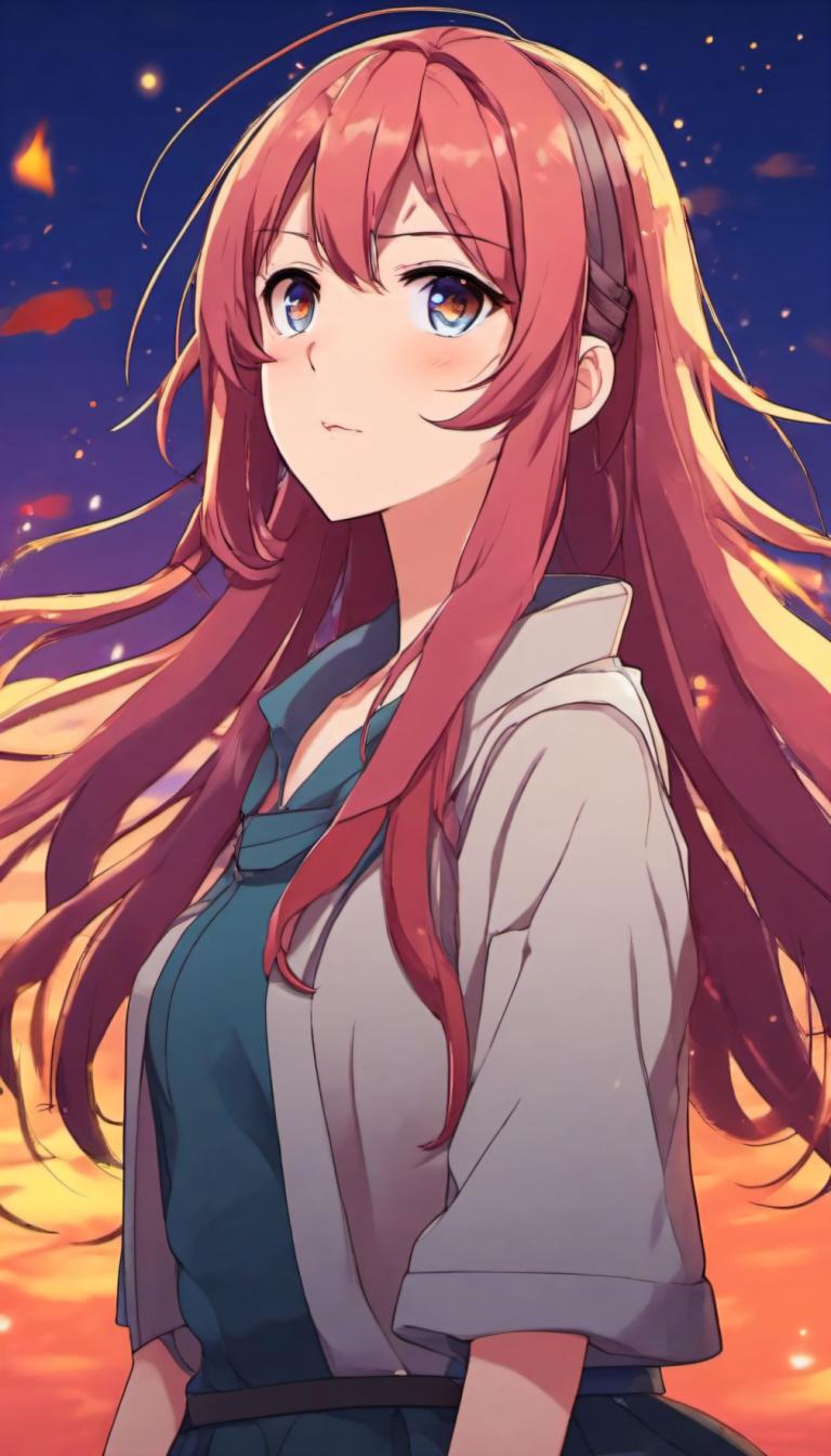 Cartoon,Cartoon, People, girl, 1girl, solo, long hair, red hair, blue eyes, ahoge, jacket, blush, bangs