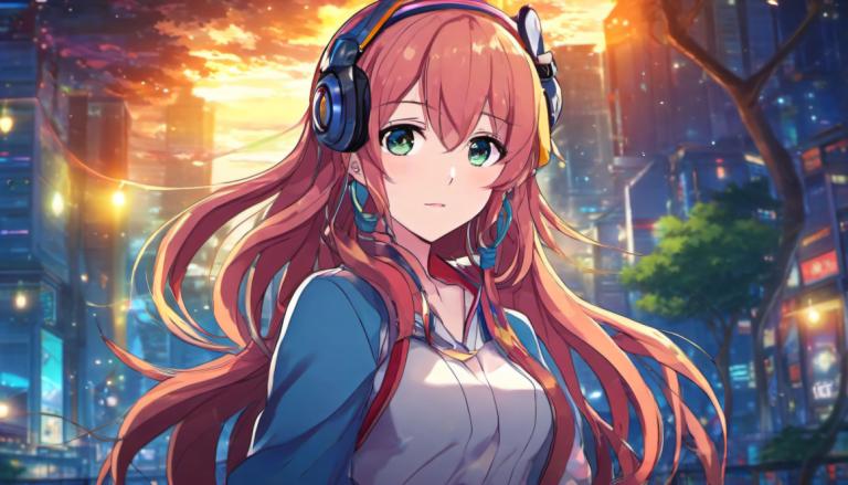 Cartoon,Cartoon, People, girl, 1girl, solo, long hair, headphones, green eyes, outdoors, upper body