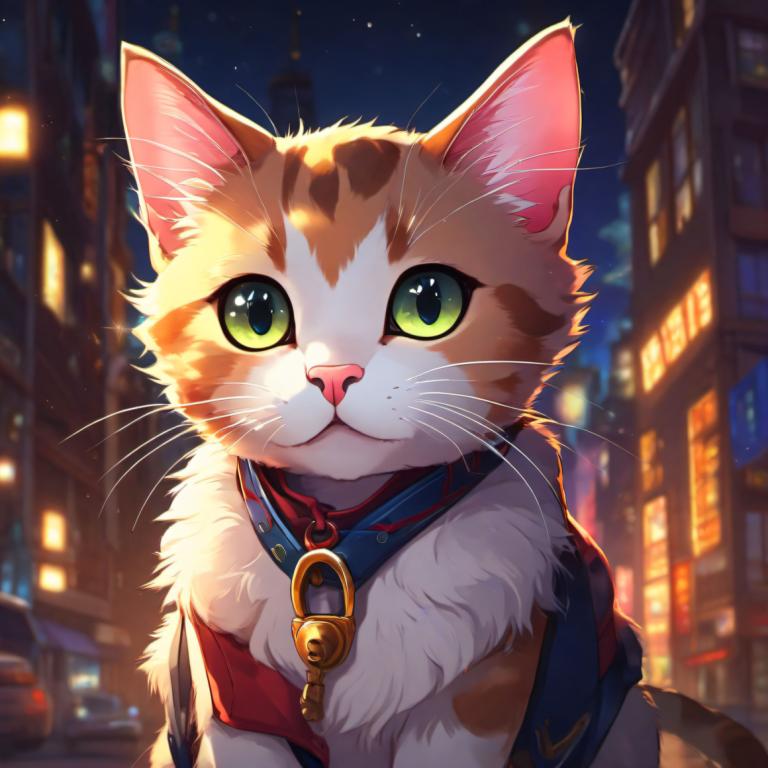 Cartoon,Cartoon, Animal, cat, cat, no humans, night, green eyes, looking at viewer, blurry, animal focus, sky