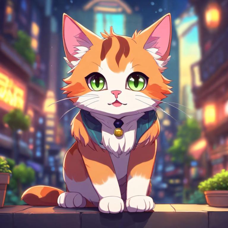 Cartoon,Cartoon, Animal, cat, green eyes, cat, no humans, outdoors, looking at viewer, blurry background