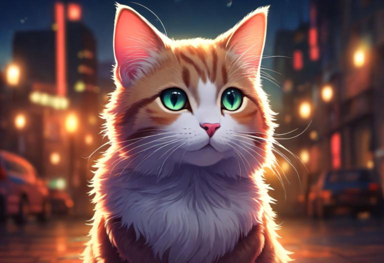 Cartoon,Cartoon, Animal, cat, no humans, blurry, cat, car, blurry background, night, green eyes