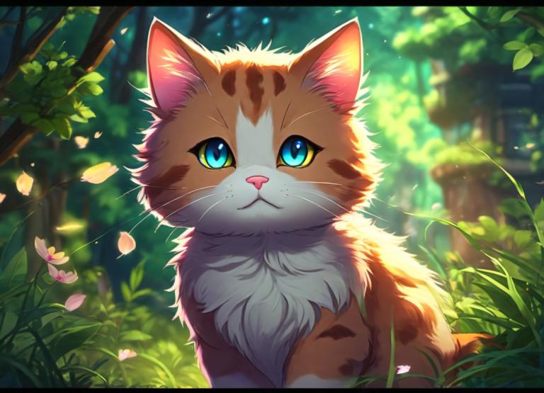 Cartoon,Cartoon, Animal, cat, no humans, cat, outdoors, animal focus, blue eyes, looking at viewer, tree