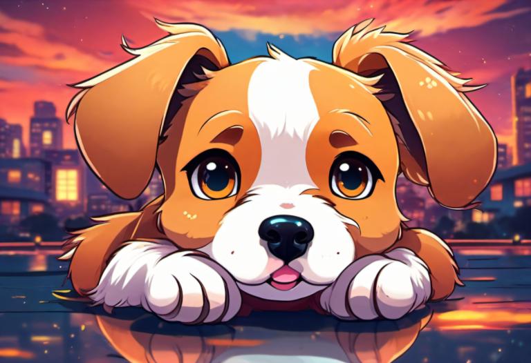 Cartoon,Cartoon, Animal, dog, dog, no humans, tongue, reflection, sky, looking at viewer, sunset