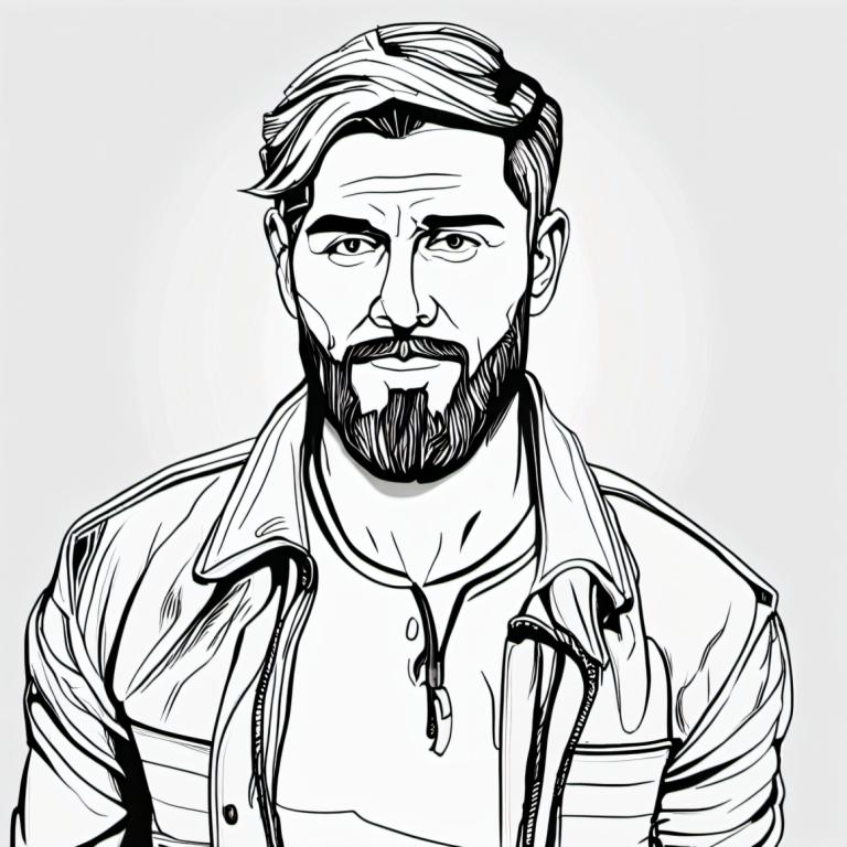 Comics,Comics, People, man, greyscale, monochrome, 1boy, solo, male focus, facial hair, jacket, beard