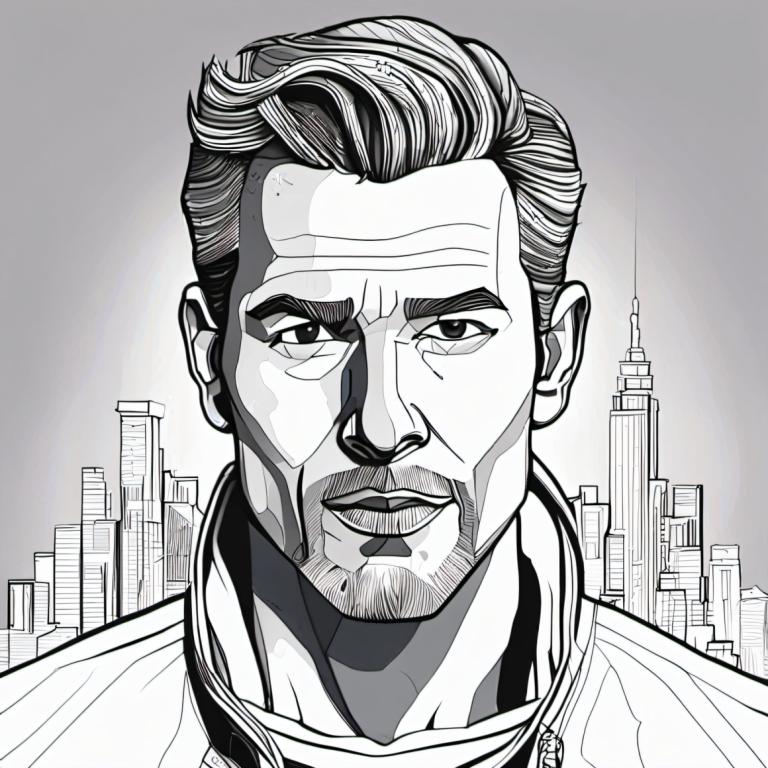 Comics,Comics, People, man, 1boy, monochrome, male focus, greyscale, solo, facial hair, city