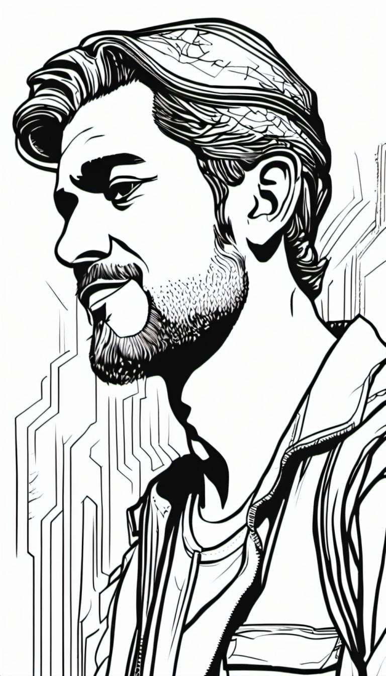 Comics,Comics, People, man, greyscale, monochrome, 1boy, solo, male focus, facial hair, jacket, upper body