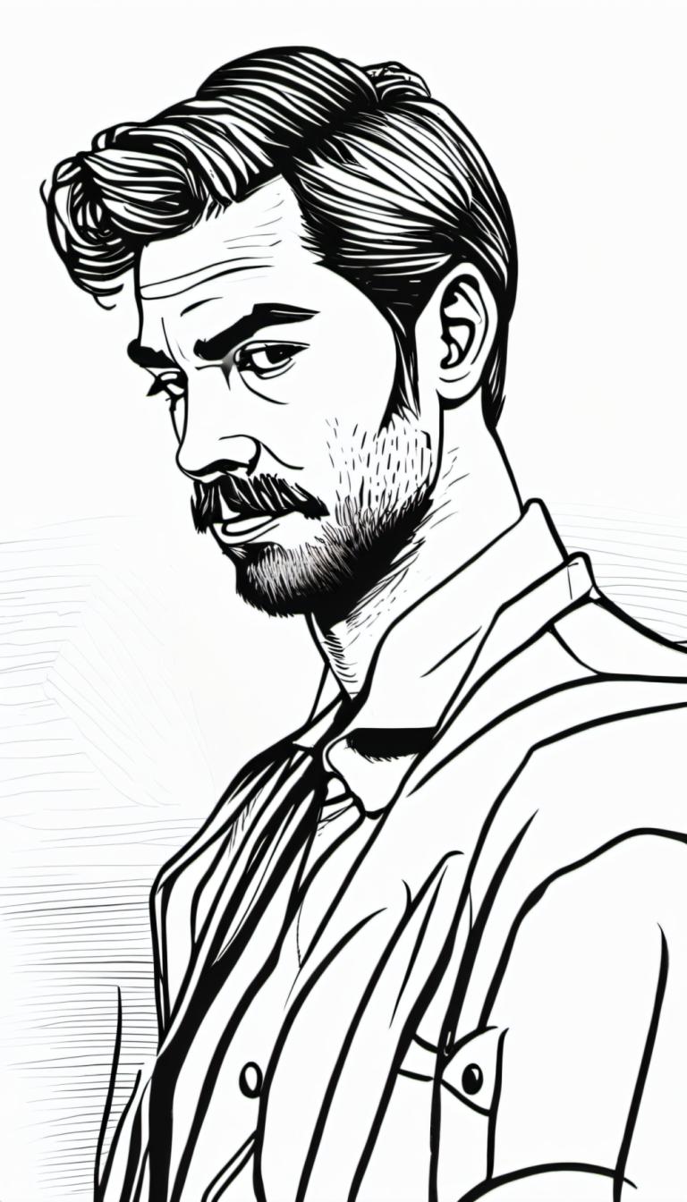 Comics,Comics, People, man, 1boy, monochrome, greyscale, male focus, solo, facial hair, upper body, mustache