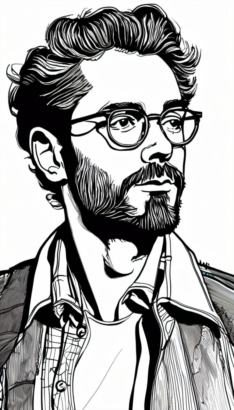 Comics,Comics, People, man, 1boy, greyscale, male focus, monochrome, solo, facial hair, glasses, mustache