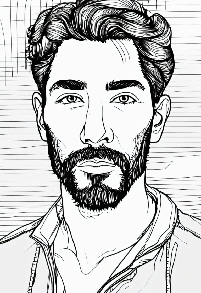 Comics,Comics, People, man, 1boy, monochrome, greyscale, facial hair, male focus, solo, beard