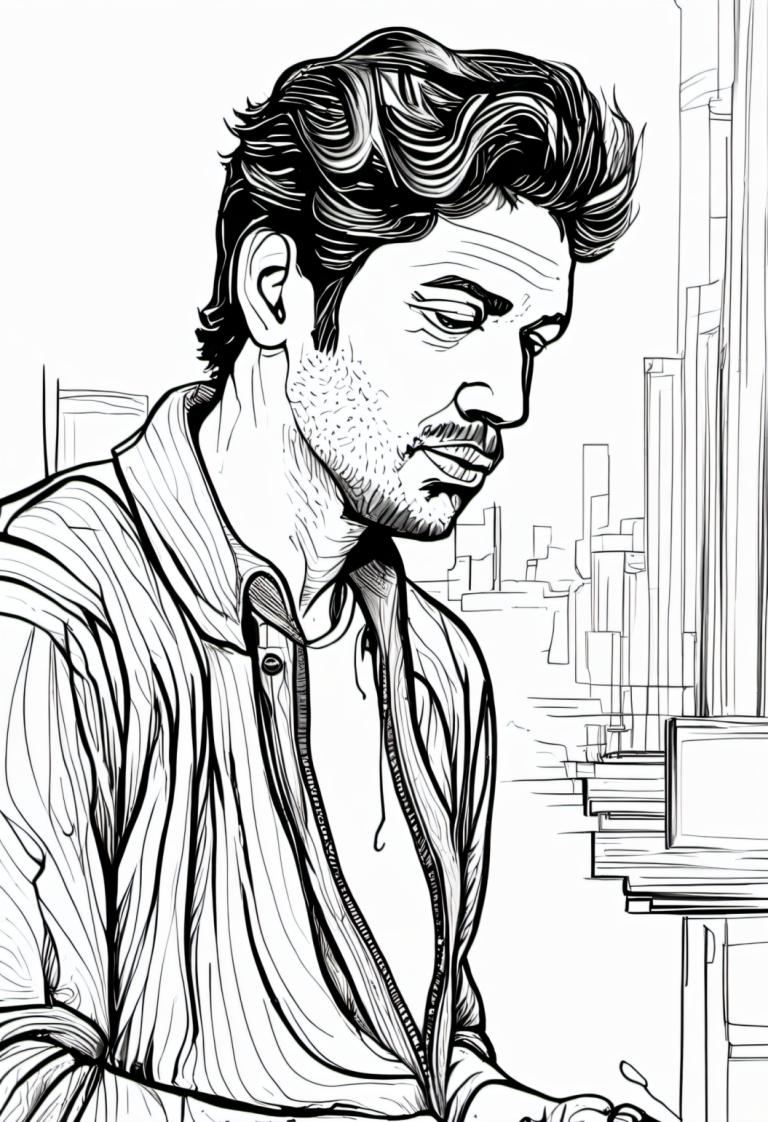 Comics,Comics, People, man, greyscale, 1boy, male focus, monochrome, solo, facial hair, shirt, upper body