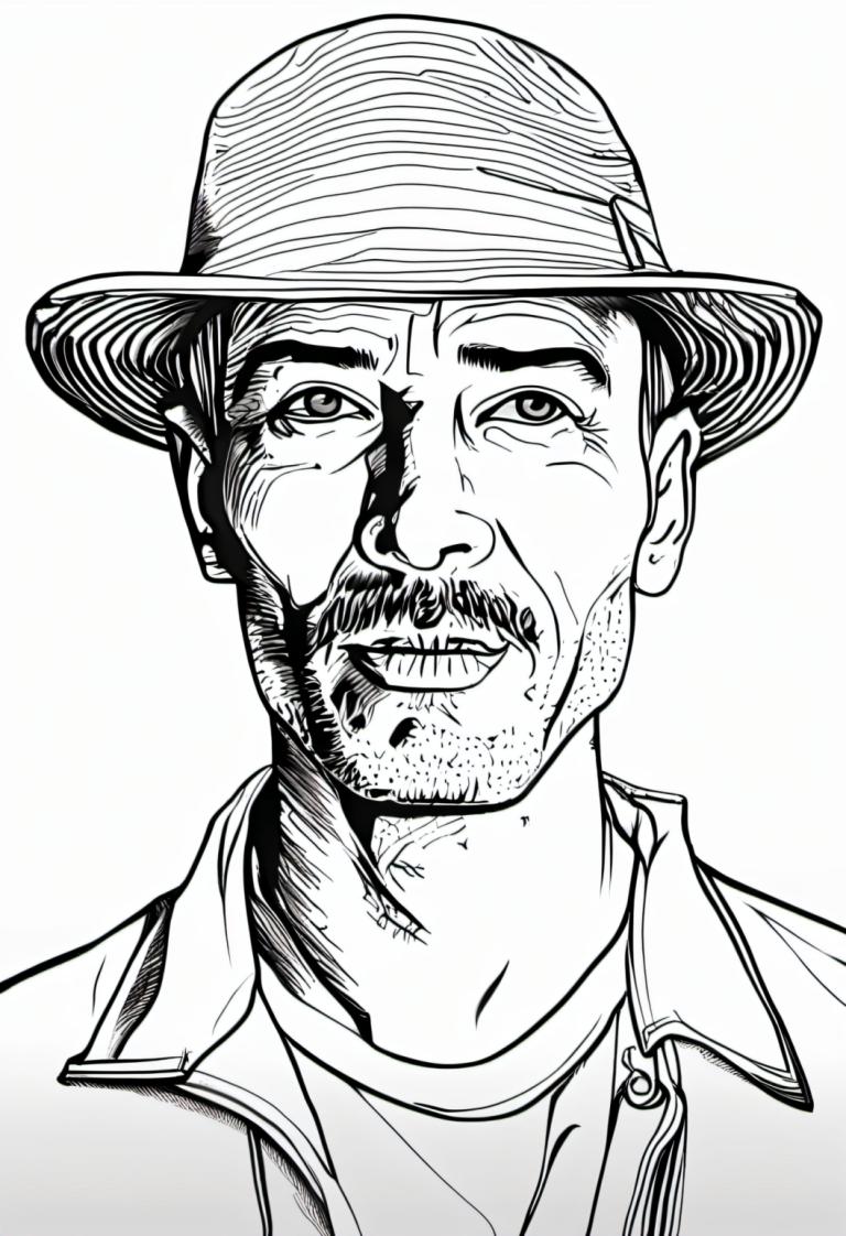 Comics,Comics, People, man, greyscale, monochrome, 1boy, male focus, solo, hat, facial hair, jacket