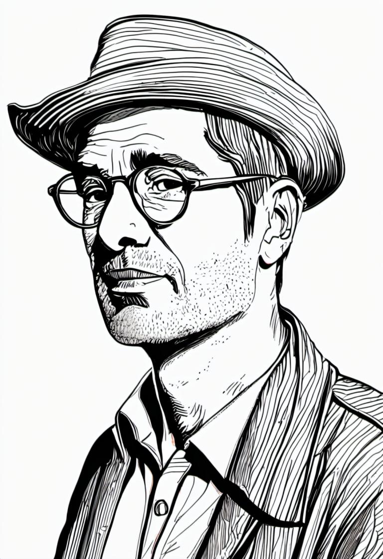 Comics,Comics, People, man, greyscale, monochrome, 1boy, male focus, solo, hat, glasses, facial hair