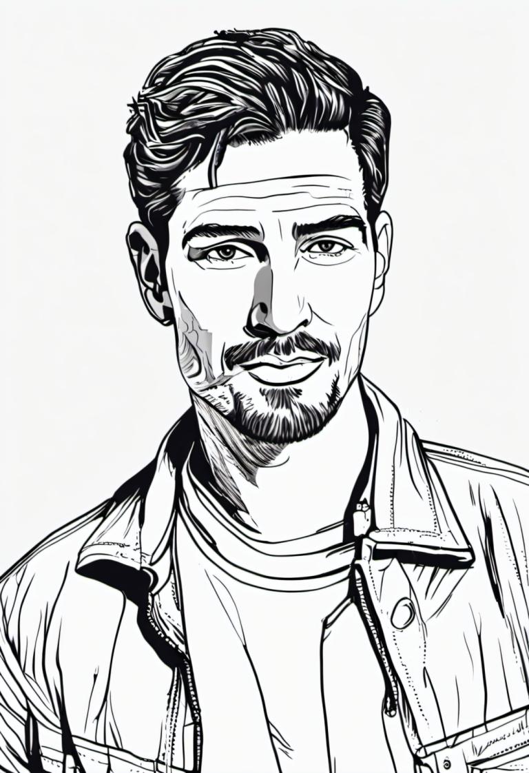 Comics,Comics, People, man, greyscale, 1boy, monochrome, male focus, facial hair, solo, jacket, mustache