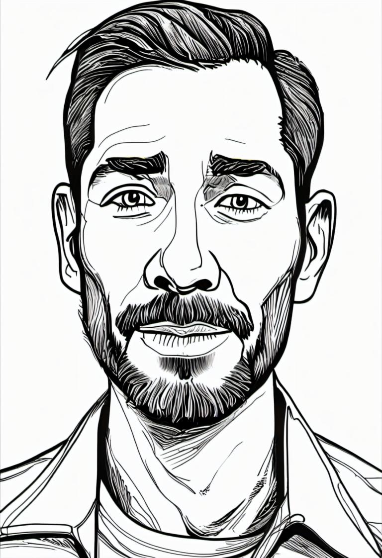 Comics,Comics, People, man, 1boy, greyscale, monochrome, male focus, solo, facial hair, mustache