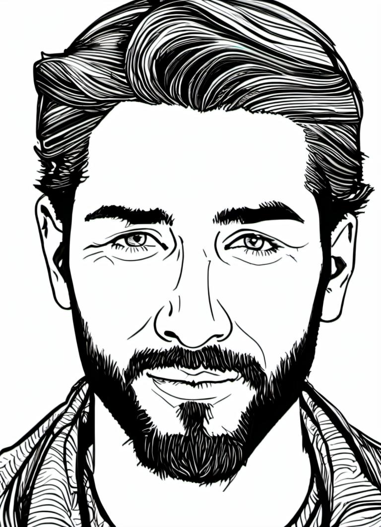 Comics,Comics, People, man, greyscale, 1boy, monochrome, male focus, facial hair, solo, beard, portrait