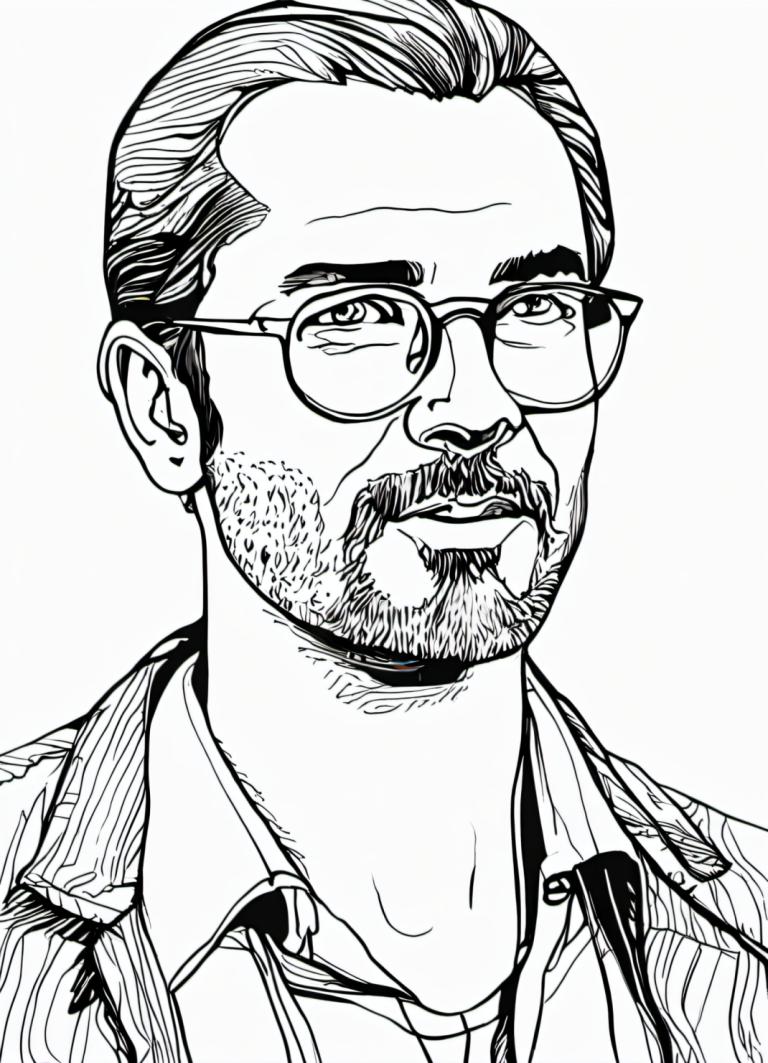 Comics,Comics, People, man, 1boy, greyscale, monochrome, male focus, solo, facial hair, glasses, beard