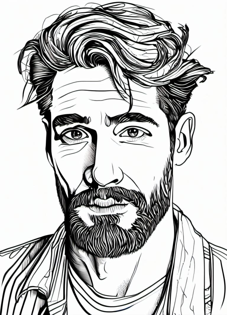 Comics,Comics, People, man, greyscale, 1boy, monochrome, male focus, solo, facial hair, beard, mustache