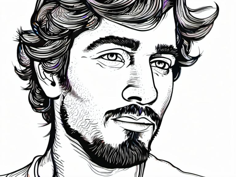 Comics,Comics, People, man, 1boy, facial hair, solo, male focus, portrait, beard, monochrome, thick eyebrows