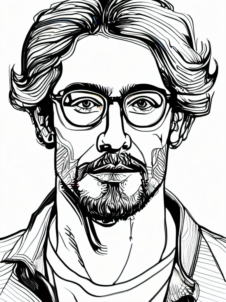 Comics,Comics, People, man, greyscale, 1boy, monochrome, male focus, facial hair, solo, glasses, beard