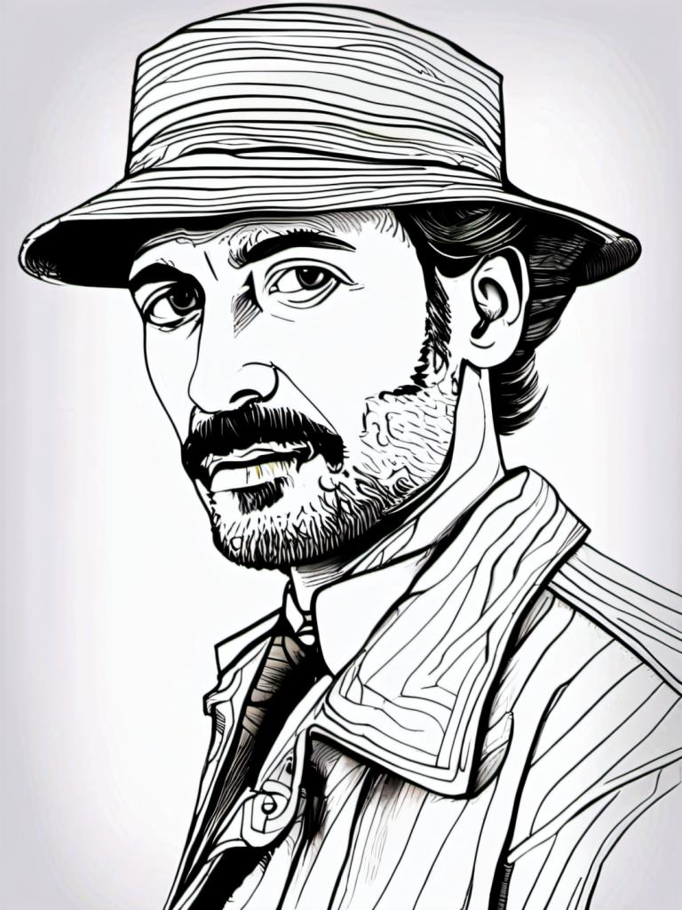 Comics,Comics, People, man, 1boy, male focus, facial hair, solo, monochrome, hat, greyscale, beard, mustache