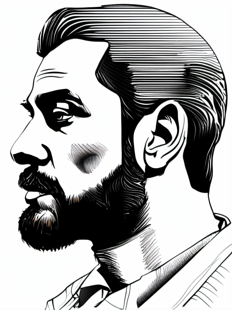 Comics,Comics, People, man, monochrome, greyscale, 1boy, male focus, solo, facial hair, beard