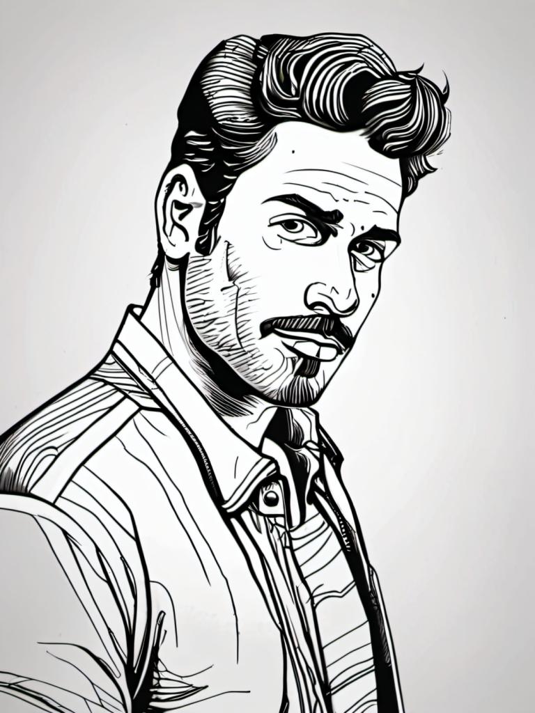 Comics,Comics, People, man, 1boy, monochrome, male focus, greyscale, solo, facial hair, shirt, upper body