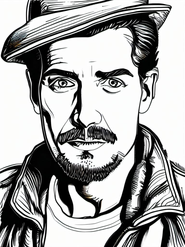 Comics,Comics, People, man, greyscale, 1boy, monochrome, male focus, facial hair, solo, hat, mustache, beard