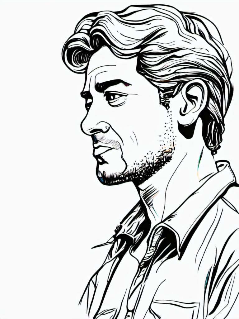 Comics,Comics, People, man, 1boy, male focus, solo, facial hair, monochrome, greyscale, profile, upper body