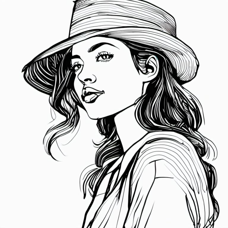 Comics,Comics, People, woman, 1girl, greyscale, monochrome, solo, hat, looking at viewer, long hair, shirt