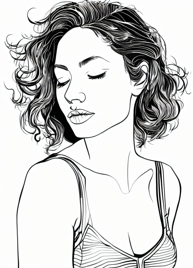 Comics,Comics, People, woman, 1girl, solo, monochrome, greyscale, closed eyes, breasts, upper body, cleavage