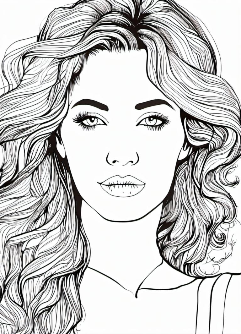 Comics,Comics, People, woman, 1girl, monochrome, greyscale, solo, long hair, looking at viewer, wavy hair