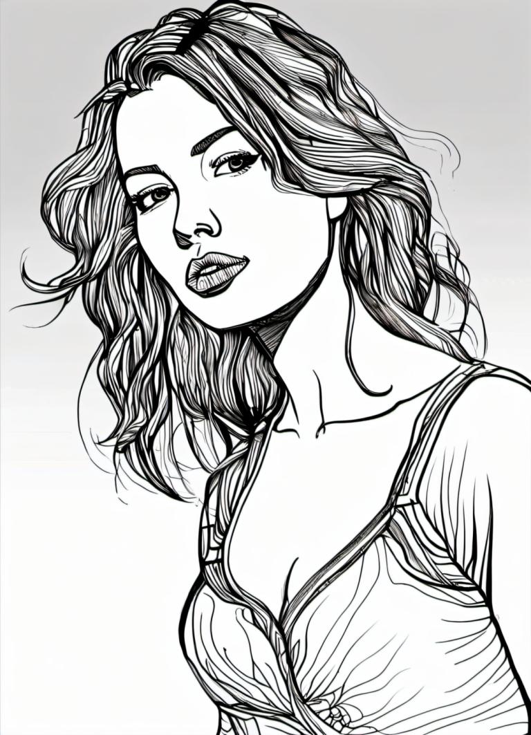 Comics,Comics, People, woman, 1girl, monochrome, greyscale, solo, breasts, cleavage, long hair